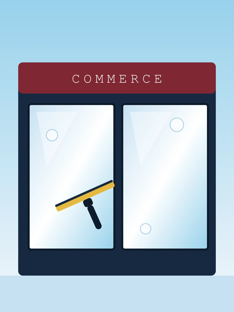 Vitrine de commerce nettoyée à la raclette, sans traces