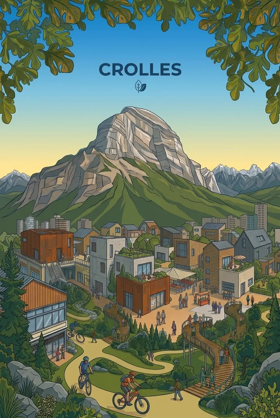 Affiche illustrée de Crolles au pied de la dent de Crolles