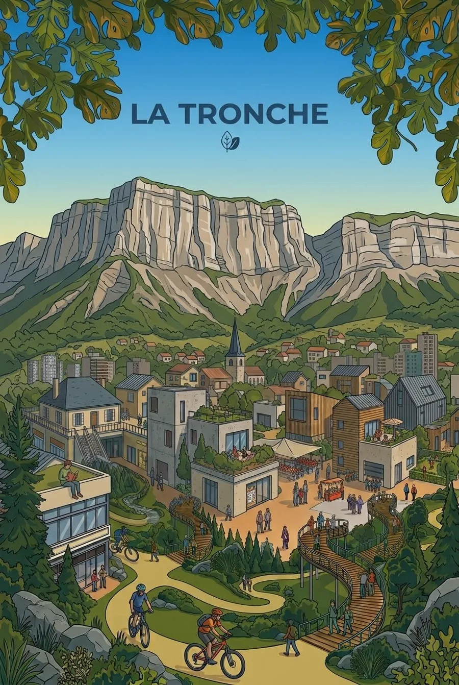 Affiche illustrée de La Tronche, entre l’Isère et le Rachais